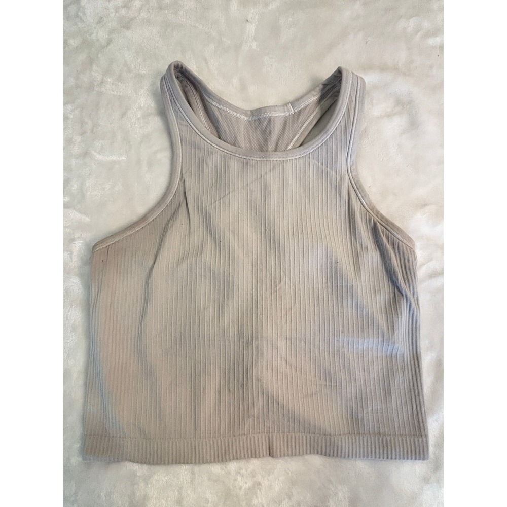 Lululemon Ebb to Street Tank Top High Neck Ribbed Racerback Grey Taupe Cropped